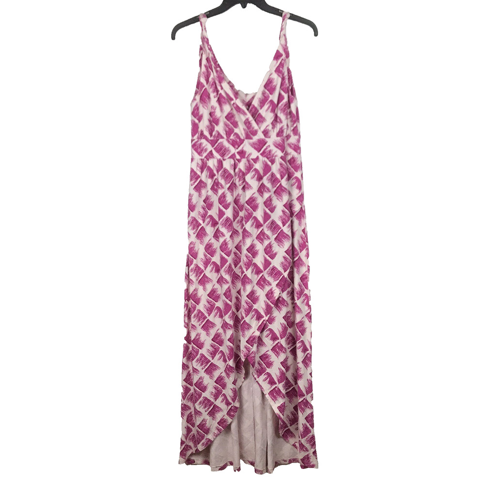 Garnet Hill Maxi Dress Sleeveless High Low V-Neck Pink White Cotton Blend Size 8